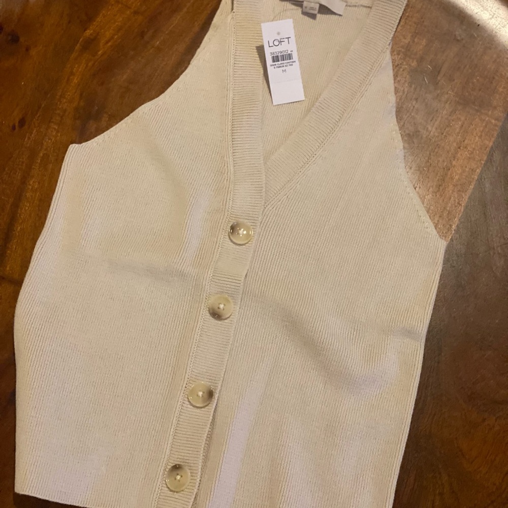 LOFT Cream Button-Front Knit Tank